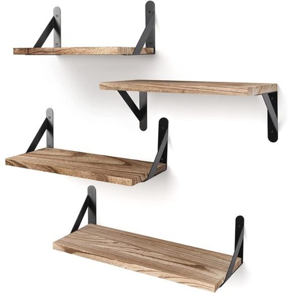 4 Pack Floating Shelves Rustic Wood Shelves Wall Mounted Shelf  Bathroom Decor - Picture 1 of 6